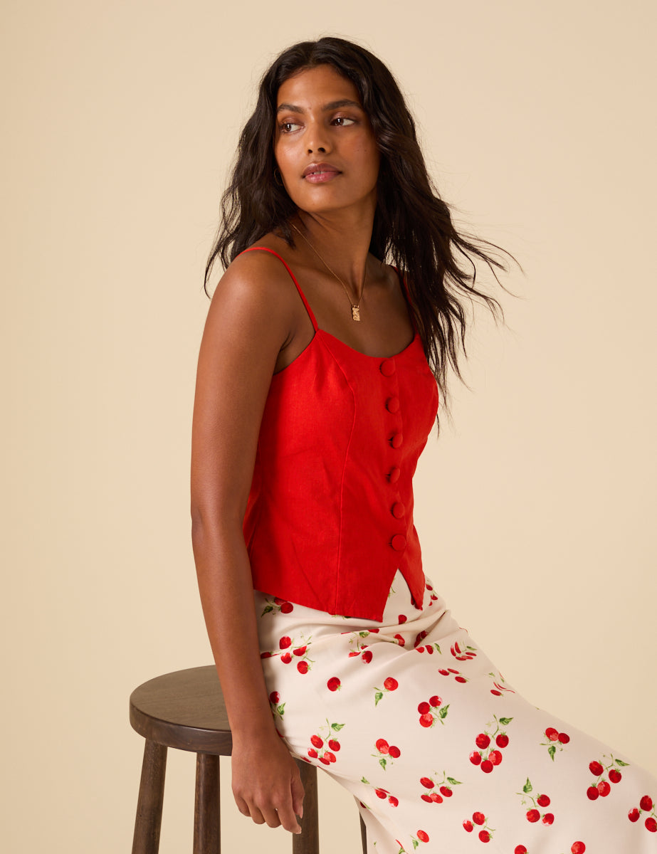 Secondary image of Red Linen-blend Strappy Waistcoat